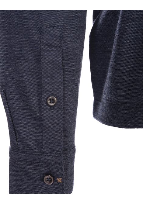 Dark Blue Regular Fit Shirt In Wool and Silk Jersey BOSS | 50495366404