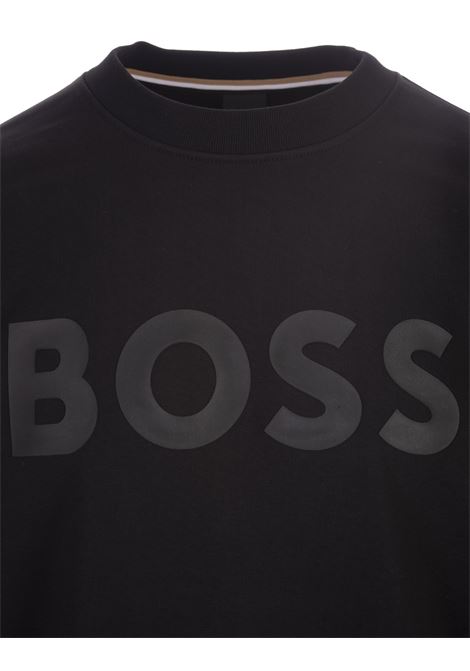 Black Cotton Relaxed Fit Crew Neck Sweatshirt With Logo BOSS | 50496642002