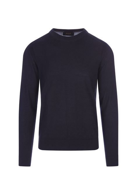 Dark Blue Regular Fit Sweater In Silk, Wool and Cashmere BOSS | 50496937404