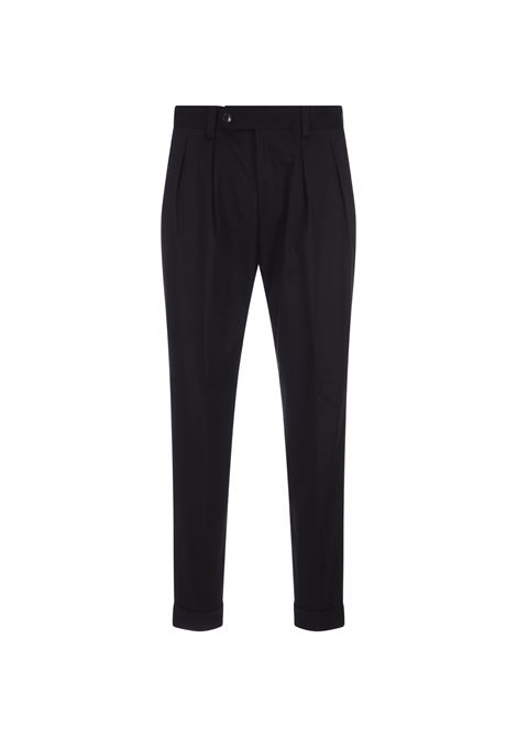 Black Stretch Cotton Trousers With Front Pleat BOSS | 50497228001
