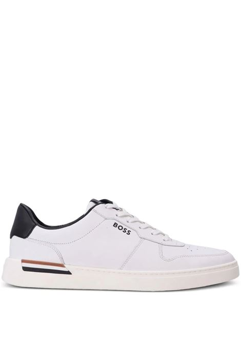 White Lace-Up Sneakers With Preformed Sole and Branded Leather Upper BOSS | 50498894140