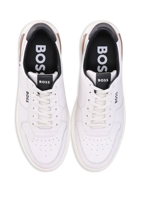 White Lace-Up Sneakers With Preformed Sole and Branded Leather Upper BOSS | 50498894140