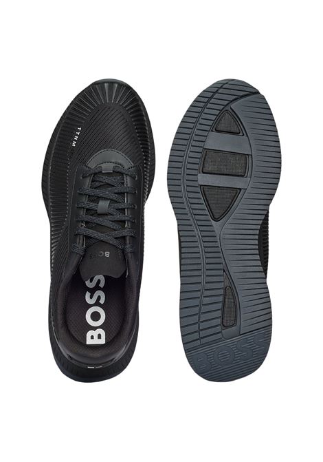 Black Sneakers In Mixed Materials With Rubberized Leather Inserts BOSS | 50503493005