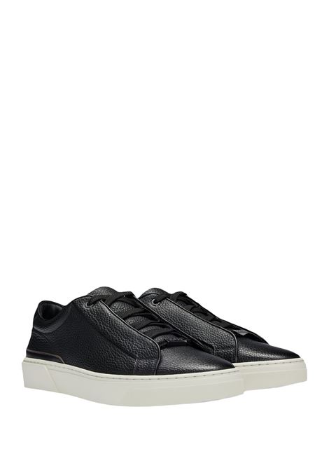 Black Hammered Leather Sneakers With Contrasting Details BOSS | 50504331001