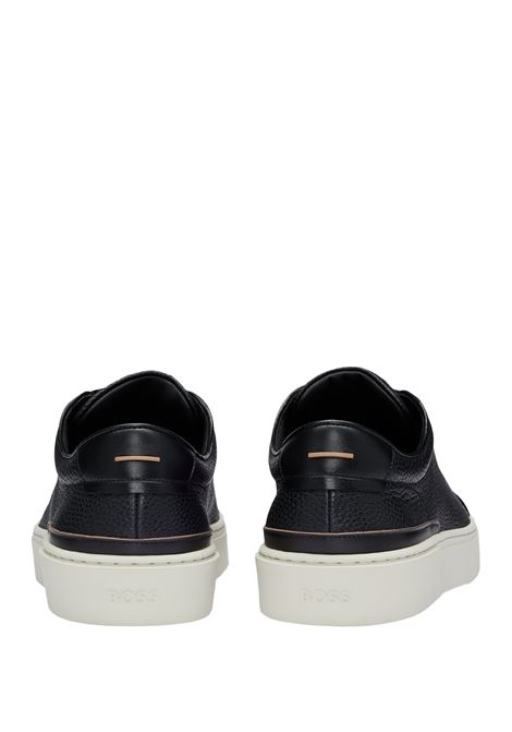 Black Hammered Leather Sneakers With Contrasting Details BOSS | 50504331001