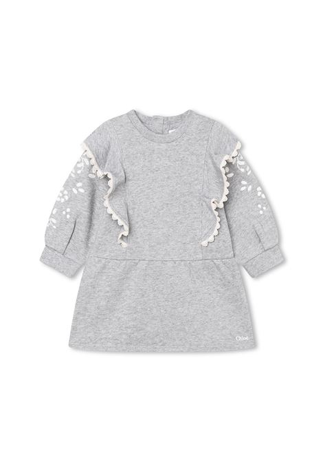 Grey Dress With Ruffles and Contrasting Embroideries Chloé Kids | C02349A38