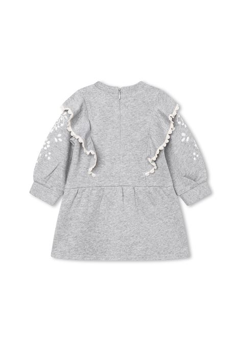 Grey Dress With Ruffles and Contrasting Embroideries Chloé Kids | C02349A38