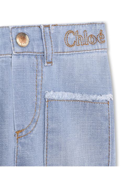 Jeans A Palazzo In Denim Patchwork Blu Chloé Kids | C04340Z10