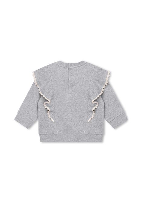 Grey Sweatshirt With Ruffles and Contrasting Embroideries Chloé Kids | C05449A38
