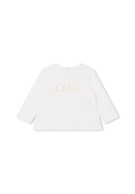 White T-Shirt With Embroidered Logo Chloé Kids | C05450117