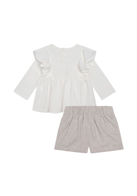 White and Grey Set With Ruffles and Embroidery Chloé Kids | C08056N02