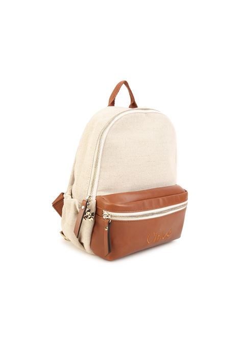 Backpack in Natural Canvas and Light Brown Faux Leather Chloé Kids | C10317P03