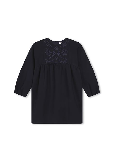 Navy Blue Dress With Floral Embroidery Chloé Kids | C12928859