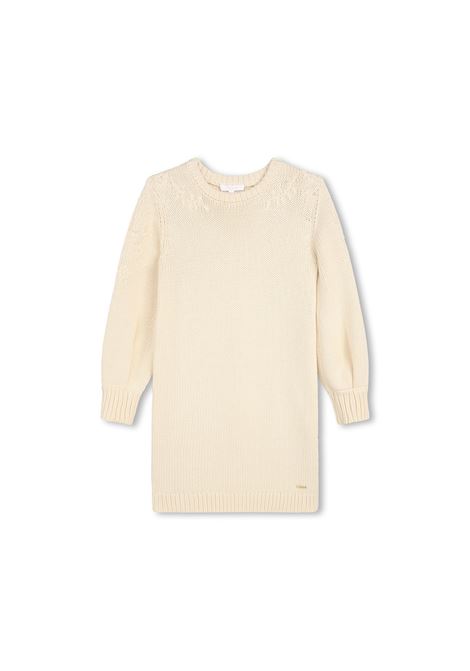 Ivory Knitted Dress With Floral Embroidery In Tone Chloé Kids | C12930148