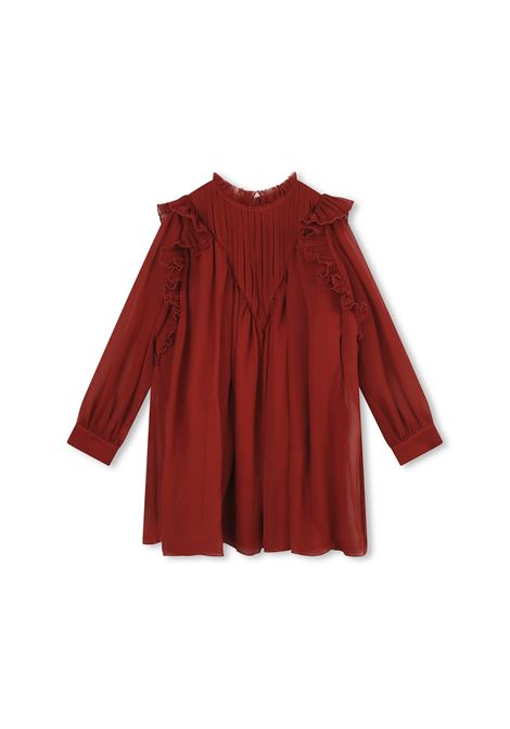 Red Dress With Ruffles and Pleated Motif Chloé Kids | C1293696D