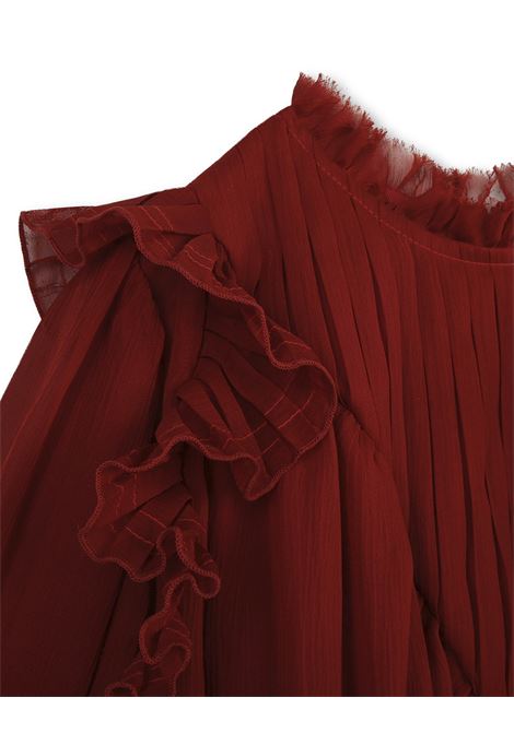 Red Dress With Ruffles and Pleated Motif Chloé Kids | C1293696D