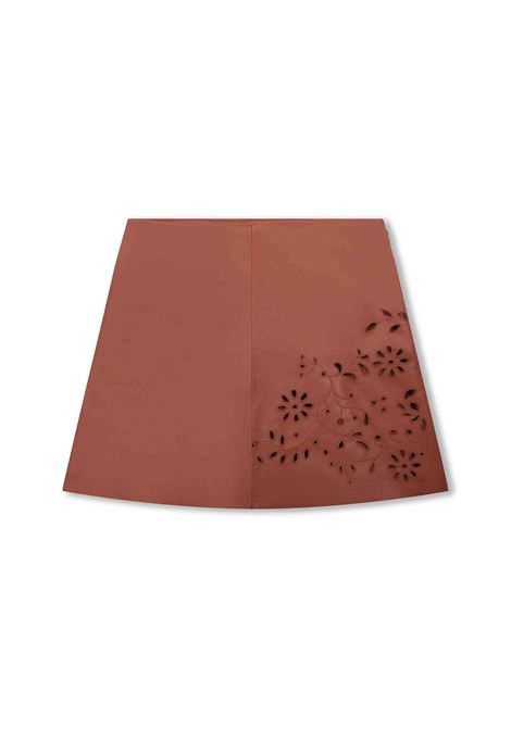 Brick Red Leather Skirt With Embroidery Chloé Kids | C13292957