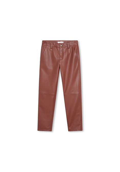 Pantaloni In Pelle Rosso Mattone Con Ricami Chloé Kids | C14742957