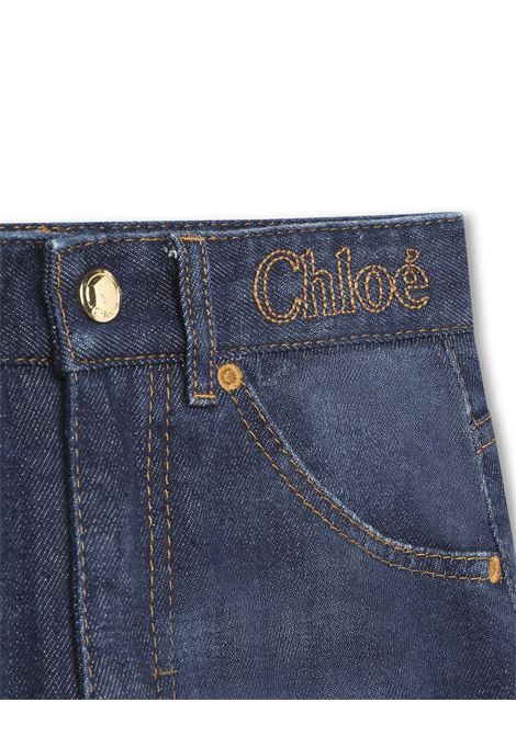 Jeans A Palazzo In Denim Blu Scuro Con Logo Chloé Kids | C14745Z10