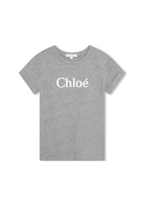 T-Shirt In Cotone Organico Grigio Melange Con Logo Chloé Kids | T-Shirts | C15E36A38