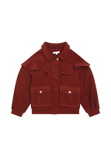 Brick Red Wool Short Coat With Ruffles Chloé Kids | C16436957