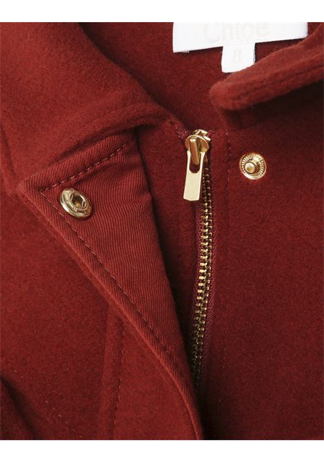 Brick Red Wool Short Coat With Ruffles Chloé Kids | C16436957