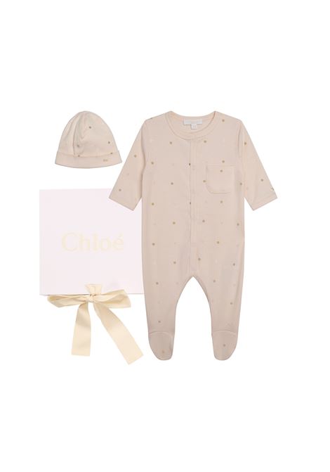 Pajamas With Beanie In Pink With Golden Flowers All-Over Chloé Kids | C97308440