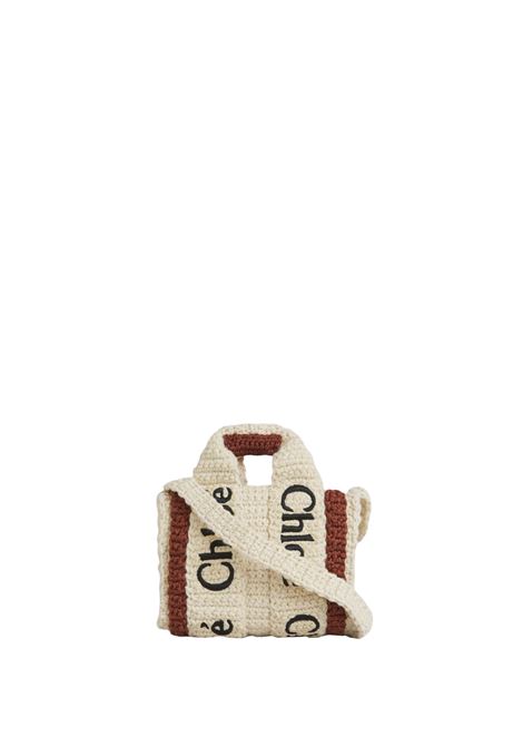 Woody Mini Tote Bag Bianca e Marrone Chloé | C22AP235I1393C