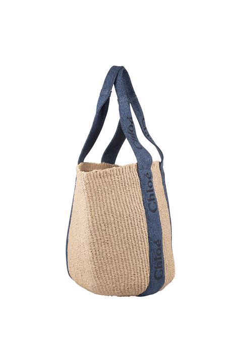 Woody Large Basket Bag In Raffia With Chlo? Denim Ribbons Chloé | C23US380K3845D