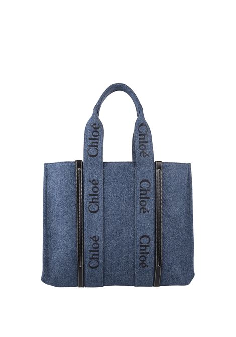Blue Denim Woody Large Shopping Bag With Shoulder Strap Chloé | C23US382K3545D
