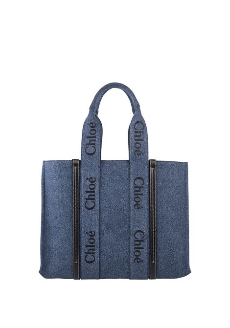 Blue Denim Woody Large Shopping Bag With Shoulder Strap Chloé | C23US382K3545D