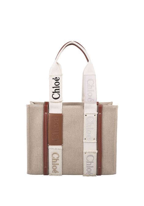 Woody Medium Tote Bag In White and Brown  Chloé | C23US383K4793C