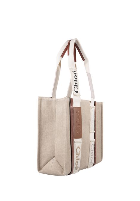 Woody Medium Tote Bag In White and Brown  Chloé | C23US383K4793C