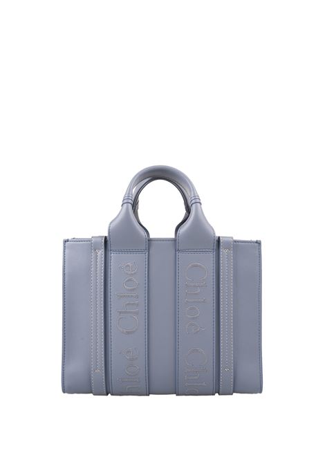 Woody Small Shopping Bag In Storm Blue Leather Chloé | C23US397I6041A