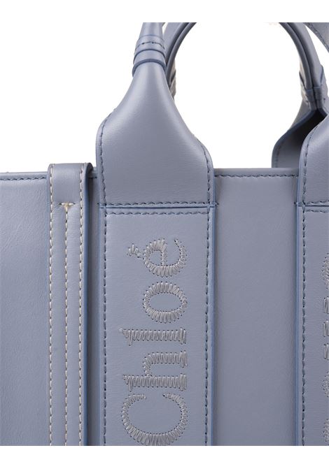 Woody Small Shopping Bag In Storm Blue Leather Chloé | C23US397I6041A