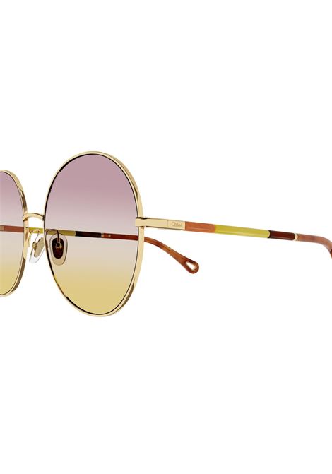 Round Gold Sunglasses With Pink/Yellow Gradient Lenses Chloé | CH0112S004