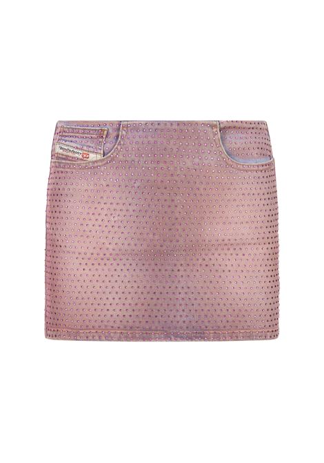 Vintage Pink Denim Mini Skirt With Rhinestones<br>
