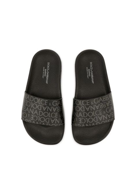 Black Slippers With Logo Stripe DOLCE & GABBANA KIDS | DD0318-AO979HNXCI