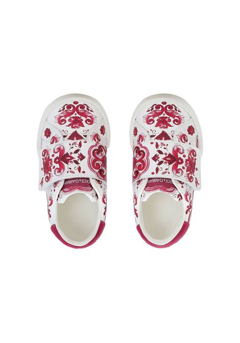 Portofino First Steps Sneakers With Fuchsia Majolica Print DOLCE & GABBANA KIDS | DN0143-AD466HE3OB