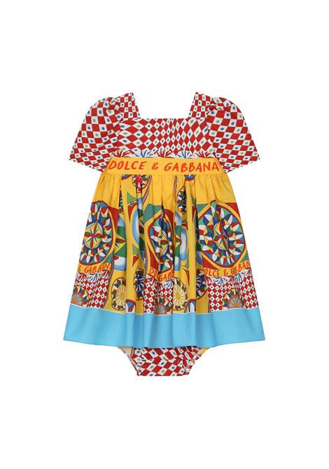 Short Sleeved Dress In Poplin With Cart Print DOLCE & GABBANA KIDS | L21DI5-G7J9MHH4KV