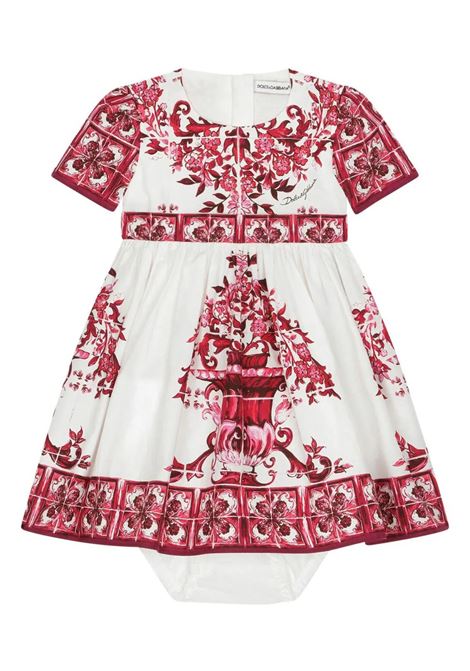 Fuchsia Majolica Print Short Sleeve Dress DOLCE & GABBANA KIDS | L23DN0-G7J6ZHE3TN