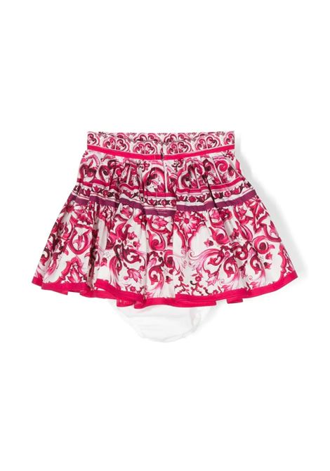 White Mini Skirt With Fuchsia Majolica Print DOLCE & GABBANA KIDS | L24I49-G7J5UHE3TN