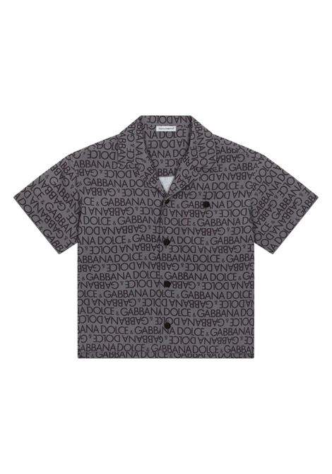 Grey Bowling Shirt With All-Over Logo Print DOLCE & GABBANA KIDS | L43S81-FS8C4HIXCN