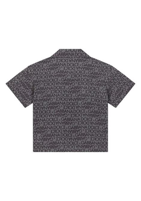 Grey Bowling Shirt With All-Over Logo Print DOLCE & GABBANA KIDS | L43S81-FS8C4HIXCN
