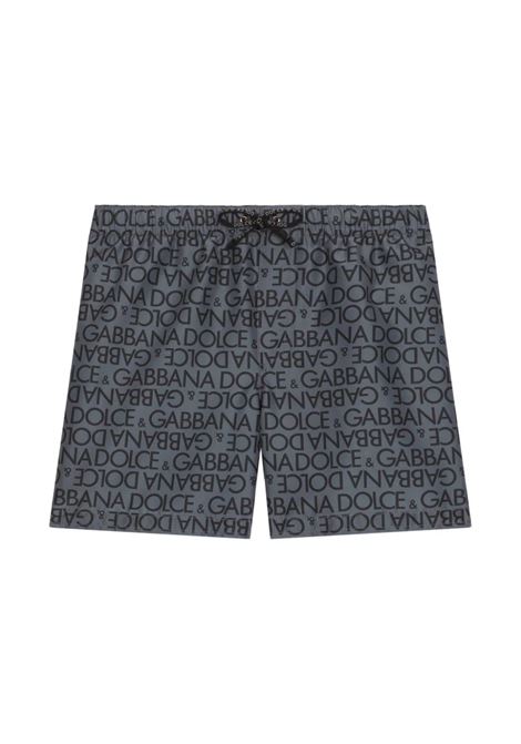 Grey Swim Shorts With All-Over Logo DOLCE & GABBANA KIDS | L4J818-ISMFZHIXCN