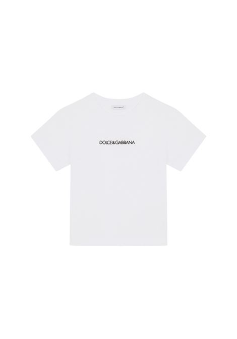 White T-Shirt With Logo Embroidery DOLCE & GABBANA KIDS | L4JT7N-G7STNW0800
