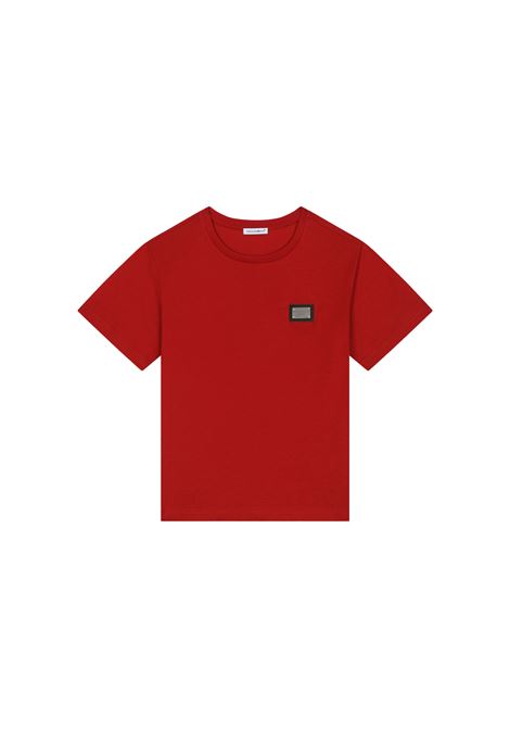 Red Jersey T-Shirt With Logo Plaque DOLCE & GABBANA KIDS | L4JT7T-G7I2OR2254