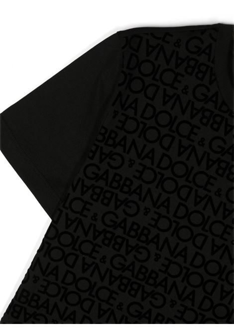 Black T-Shirt With Velvet All-Over Logo DOLCE & GABBANA KIDS | L4JTBL-G7K2DS9000
