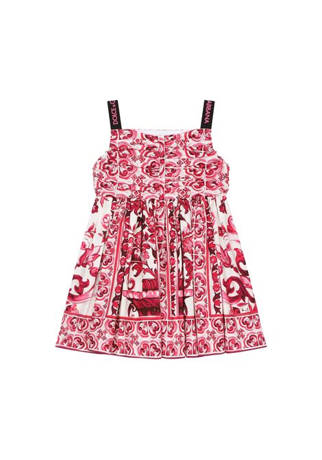 Short Dress With Fuchsia Majolica Print DOLCE & GABBANA KIDS | L53DE5-G7EX9HE3TN