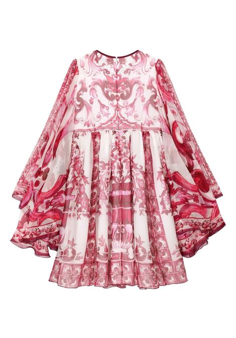 Long Chiffon Dress With Fuchsia Majolica Print DOLCE & GABBANA KIDS | L53DE9-G7EY7HE3TN